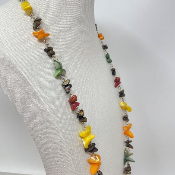 Bright Multicolor Glass Necklace Long Length Colorful Rainbow Dopamine Dressing - Picture 6 of 9